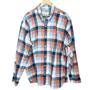 LL Bean Comfort Stretch Chambray Shirt Plaid Mens Size XXL 2XL Traditional Fit